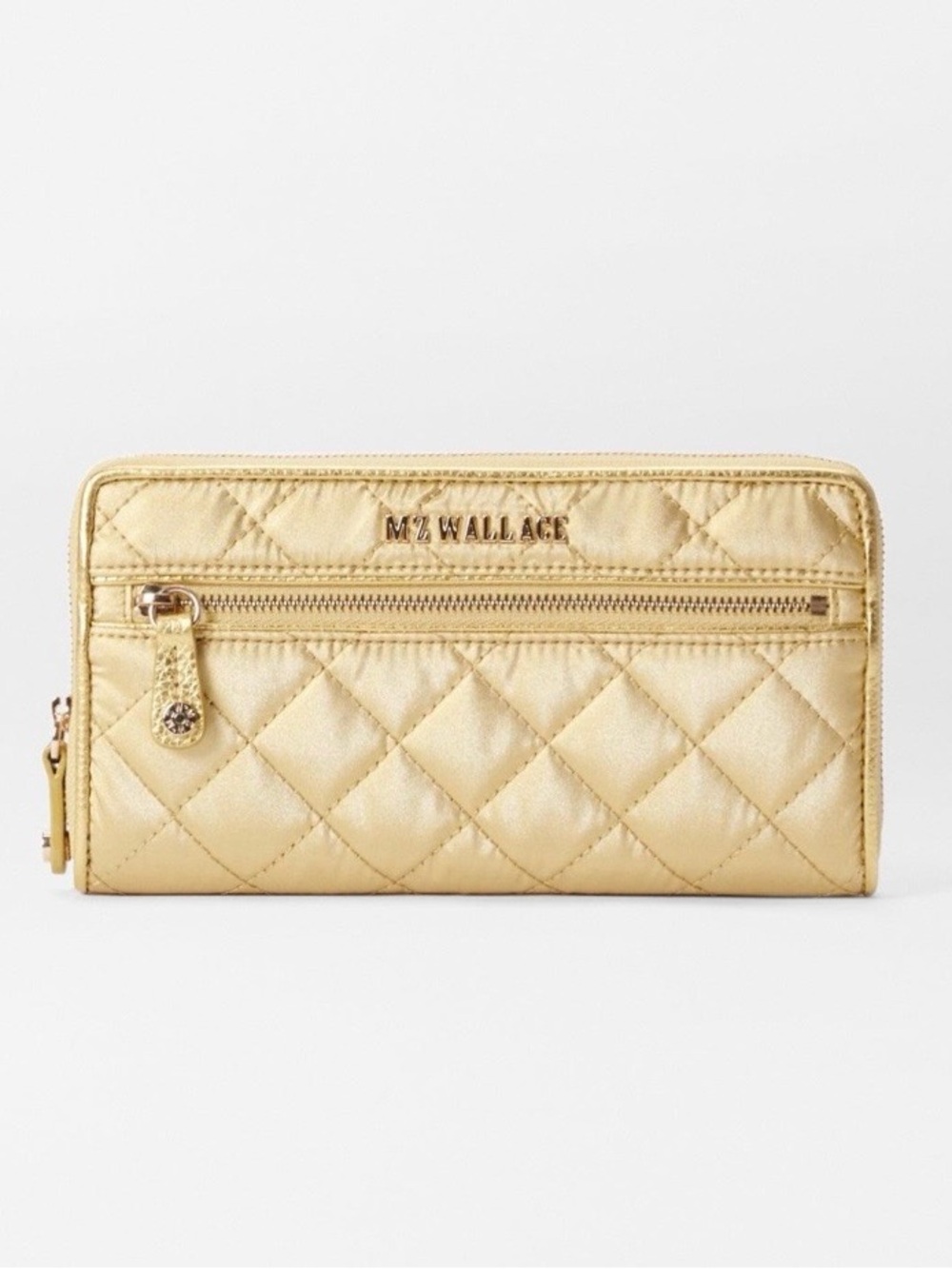 MZ Wallace Quilted Zip Wallet in Metallic Gold Tone